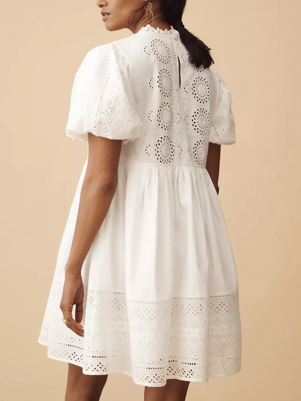 NWT Anthropologie Forever That Girl Puff-Sleeve Lace Mini Dress White L Large